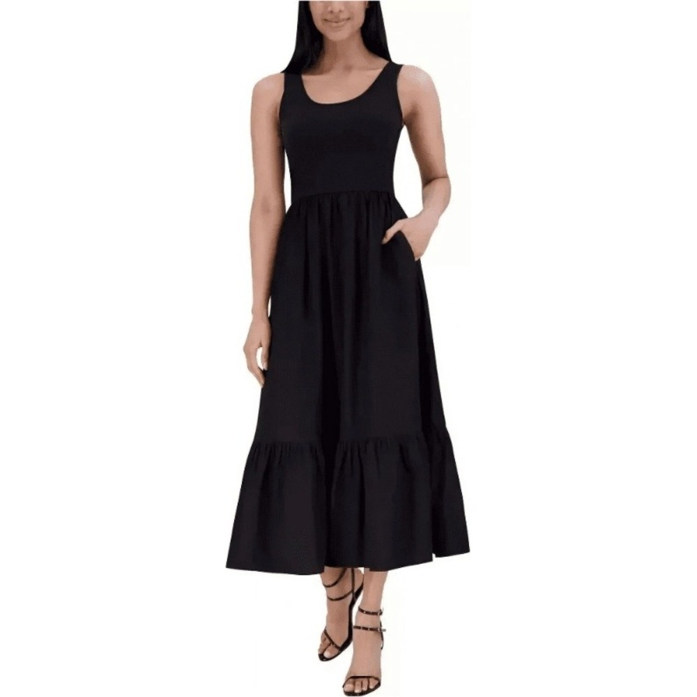 Steve Madden Midi Dress Sleeveless Casual Pockets‎ Tiered Black Dress XS NWT